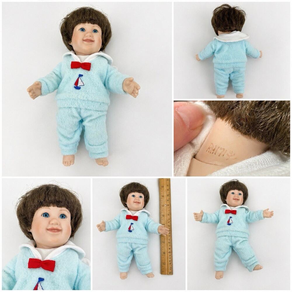 Ashton Drake Little Handfuls Ricky Doll 10” Blue Sailboat Outfit Vinyl Baby Boy